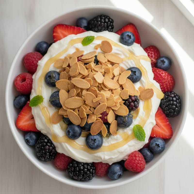Greek Yogurt Protein Parfait with Mixed Berries and Almonds