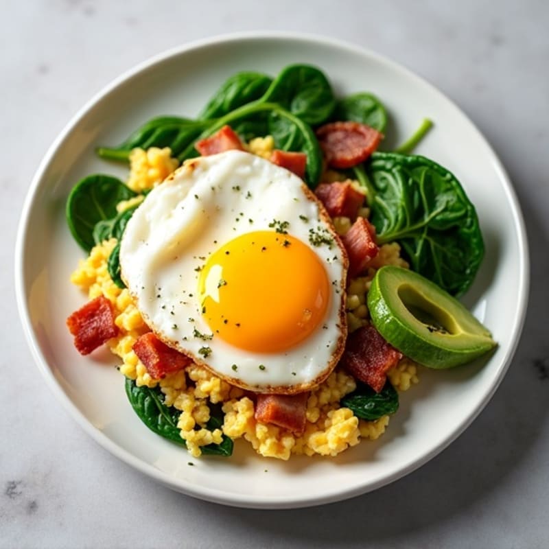 Cottage Cheese and Egg White Scramble with Spinach and Turkey Bacon