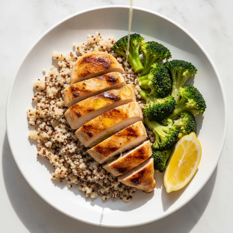 Grilled Chicken Breast with Quinoa and Steamed Broccoli