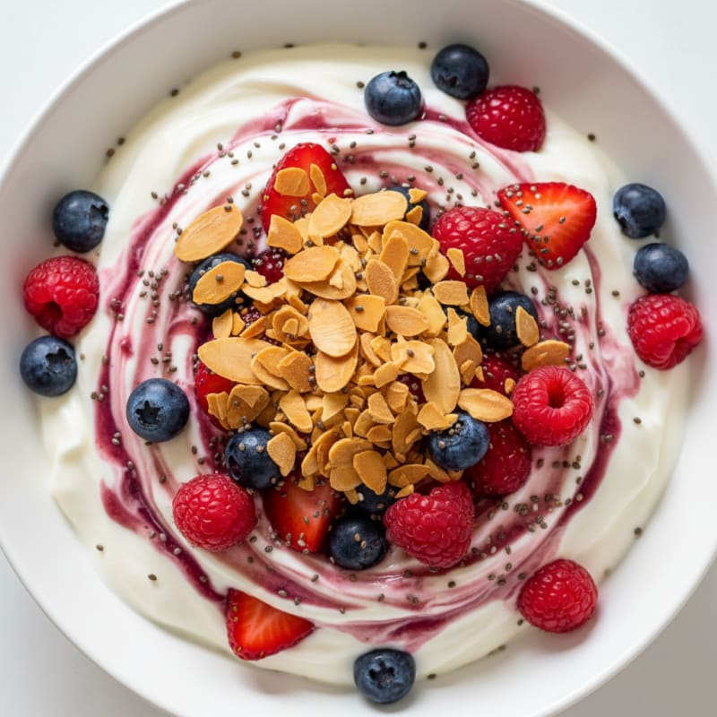Greek Yogurt Protein Parfait with Mixed Berries and Almonds