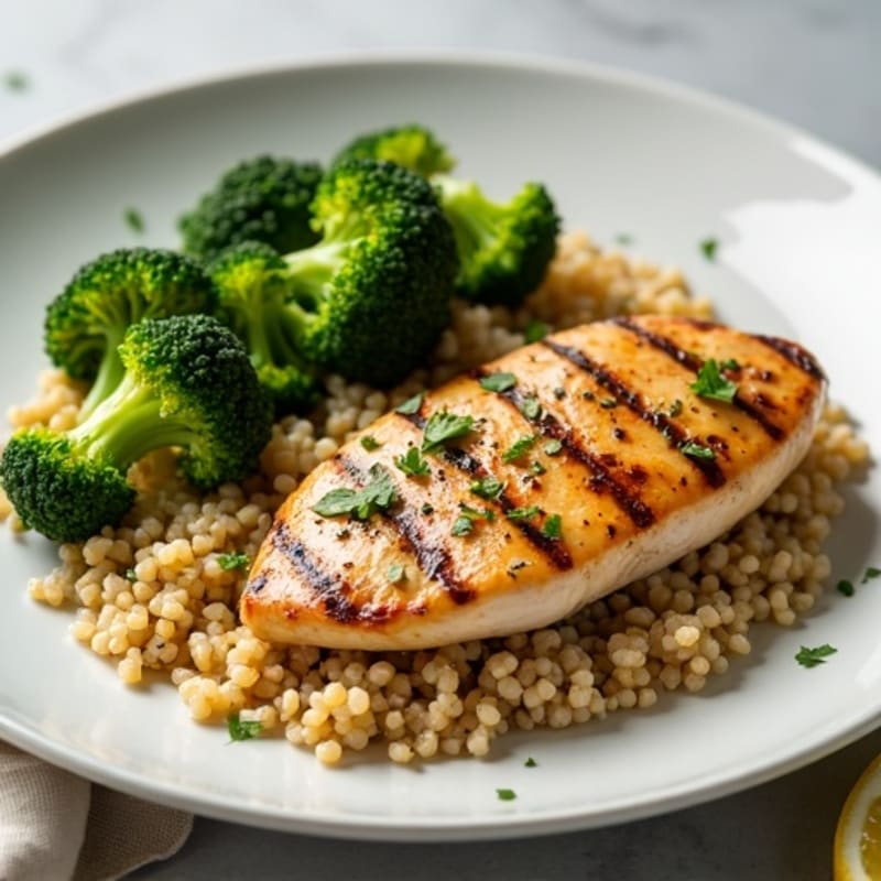 Grilled Chicken Breast with Quinoa and Roasted Broccoli