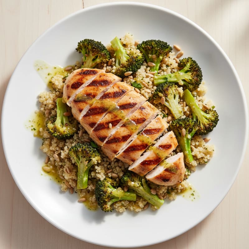Grilled Chicken and Quinoa Salad with Roasted Broccoli