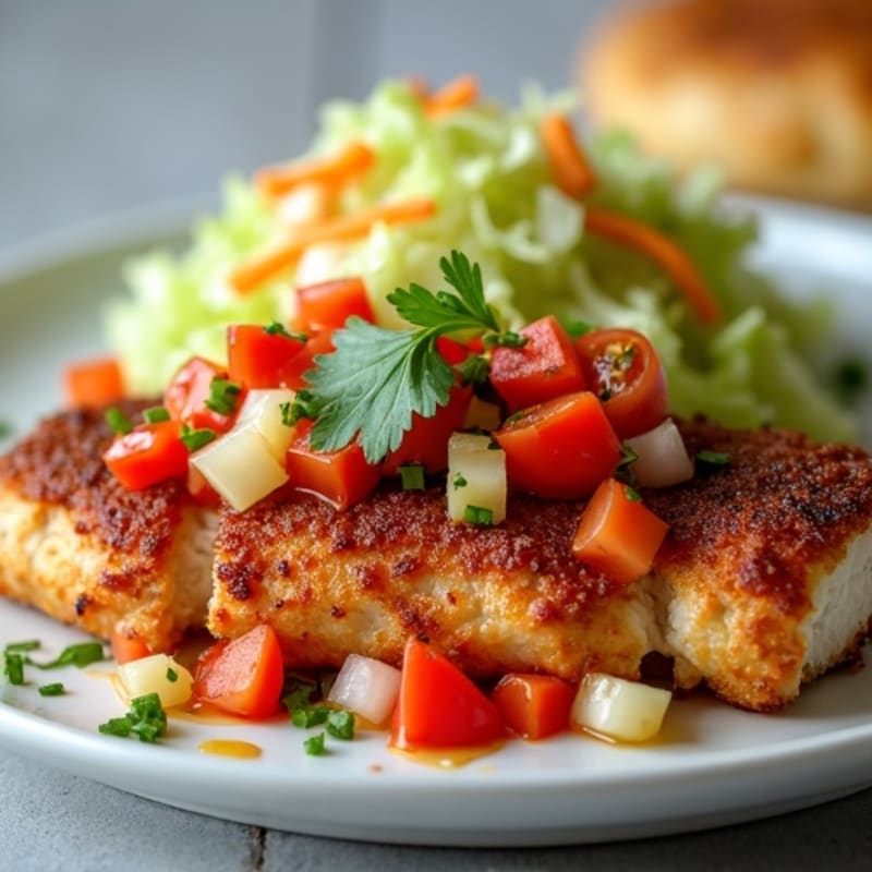Crispy Citrus Pork with Fresh Pico and Crunchy Cabbage Slaw