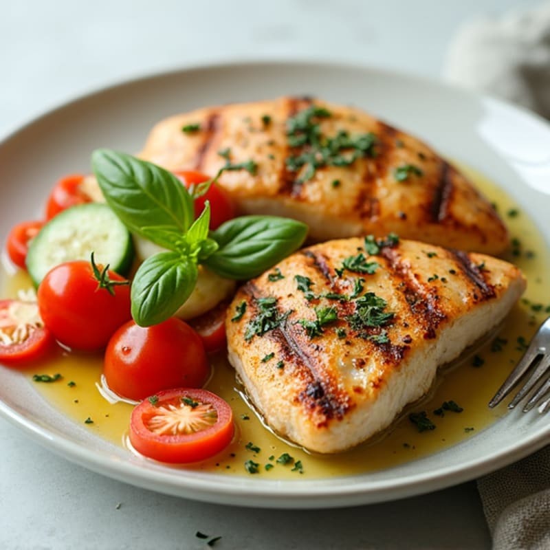 Herb-Grilled Chicken Breast with Tomato Cucumber Salad