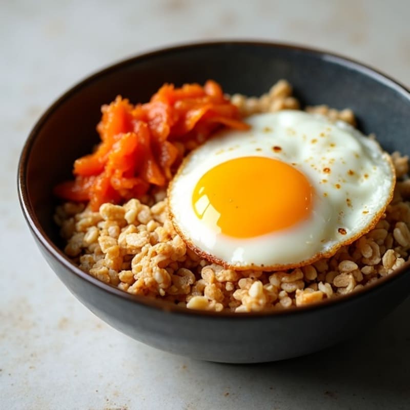 Hearty Savory Oats with Fried Egg and Tangy Kimchi