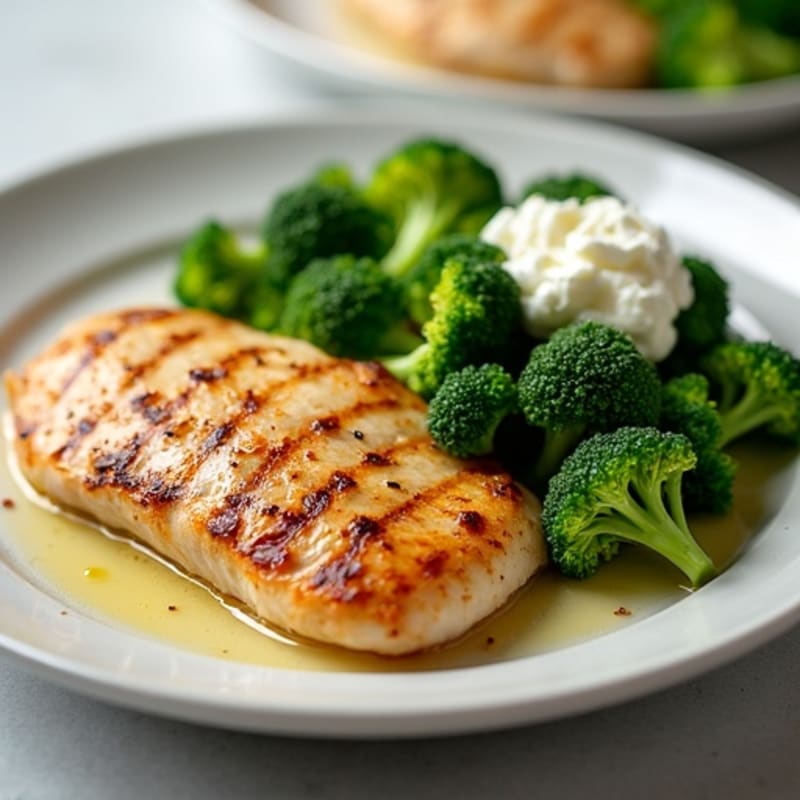 Grilled Chicken Breast with Cottage Cheese and Roasted Broccoli