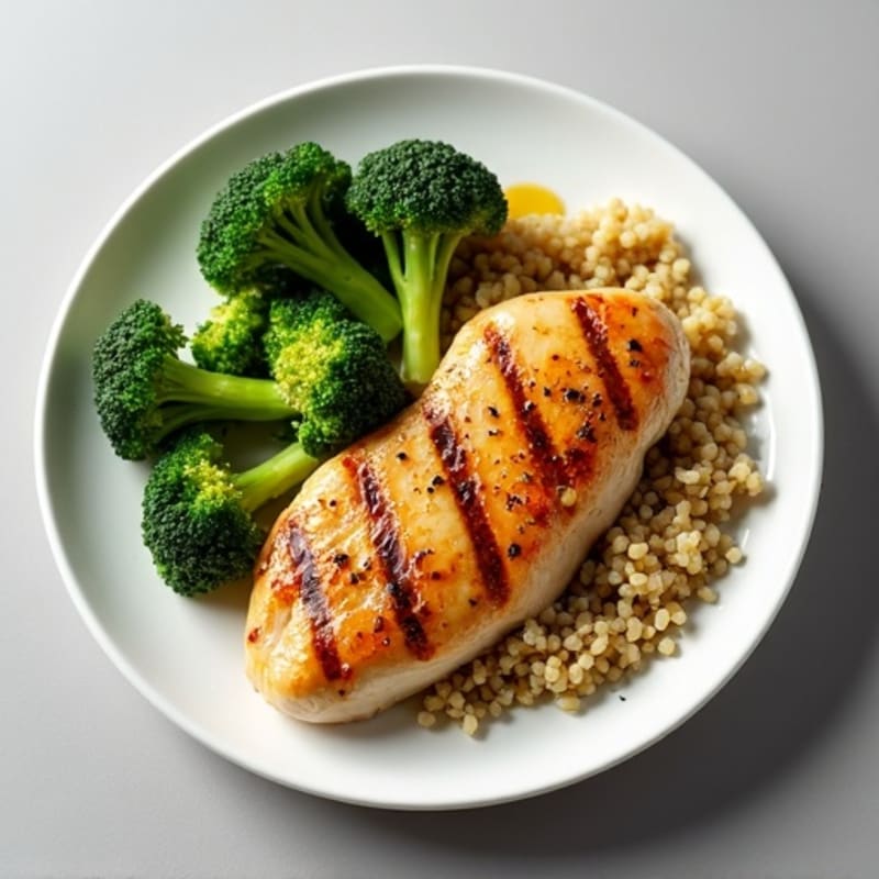Grilled Chicken Breast with Roasted Broccoli and Quinoa