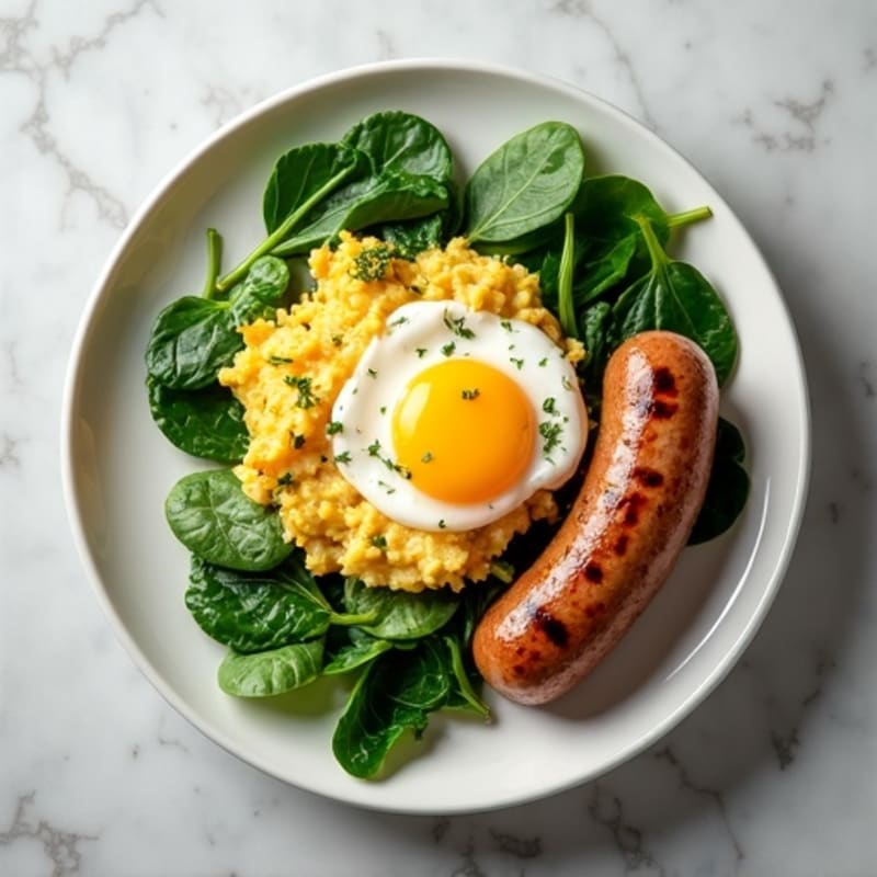 Egg White and Spinach Scramble with Grilled Turkey Sausage