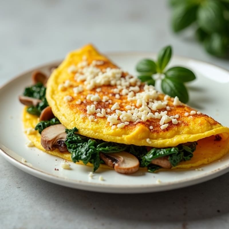 Fluffy Egg White Omelet with Sautéed Spinach and Mushrooms