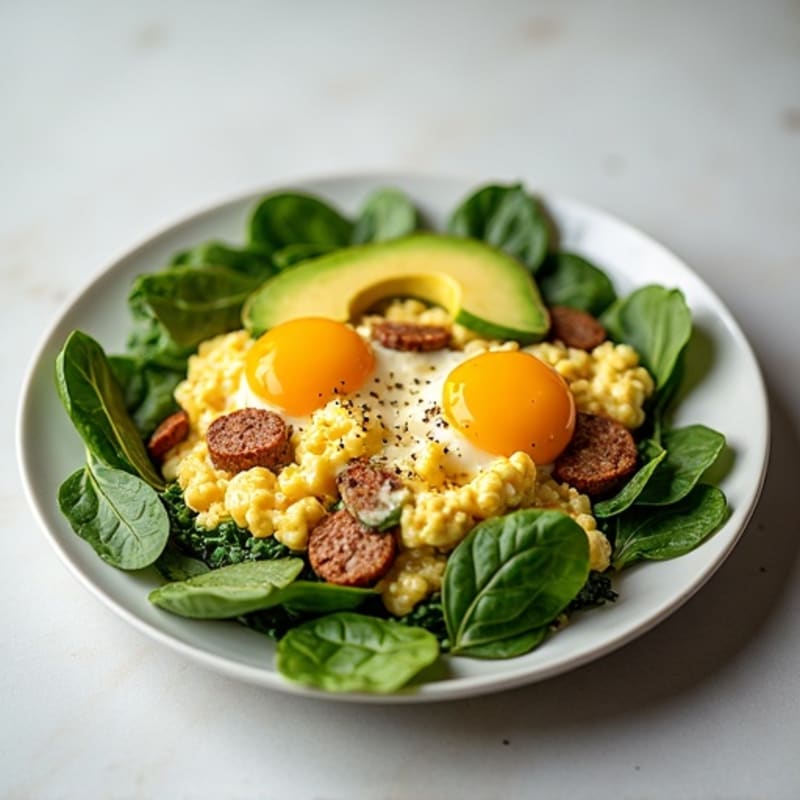 Egg White Scramble with Turkey Sausage and Spinach