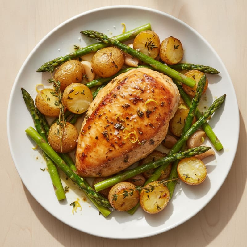 Lemon Herb Roasted Chicken with Asparagus