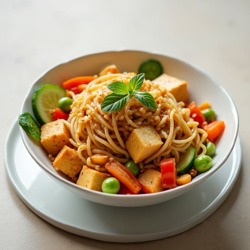 Creamy Peanut Noodles with Crispy Tofu and Fresh Vegetables
