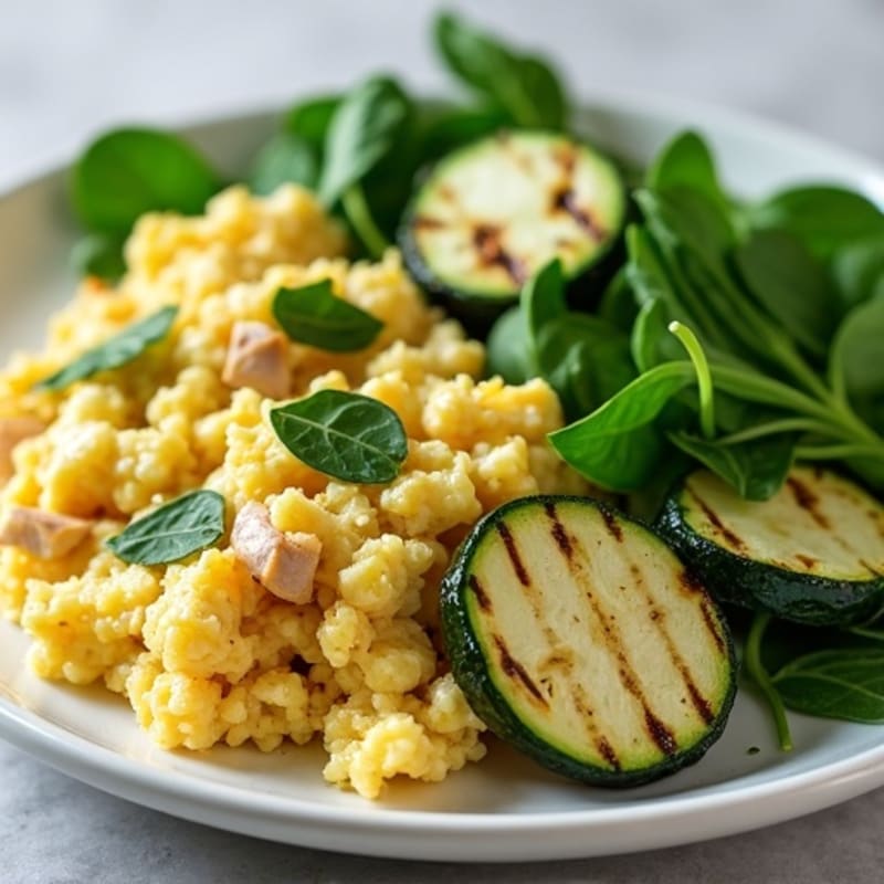 Egg White and Turkey Spinach Scramble with Grilled Zucchini