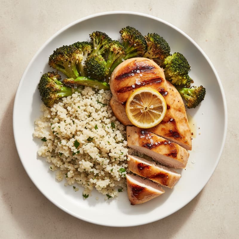 Grilled Chicken Breast with Quinoa and Roasted Broccoli