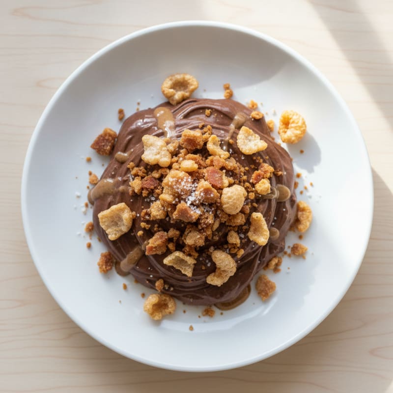 Protein Chocolate Mousse with Crumbled Pork Crisps