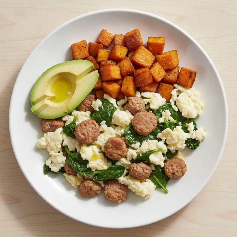 Egg White Scramble with Turkey Sausage and Spinach
