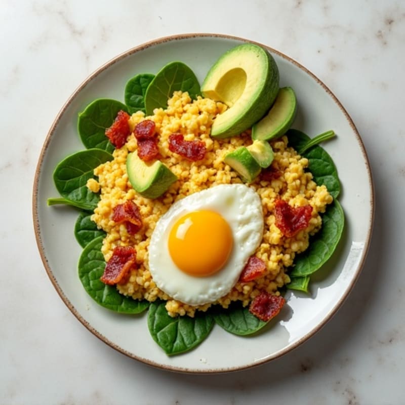 Cottage Cheese Scramble with Spinach and Turkey Bacon