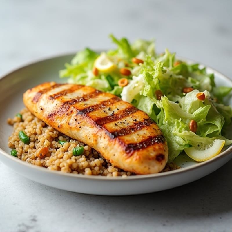 Grilled Chicken Breast with Crunchy Cabbage Slaw and Quinoa
