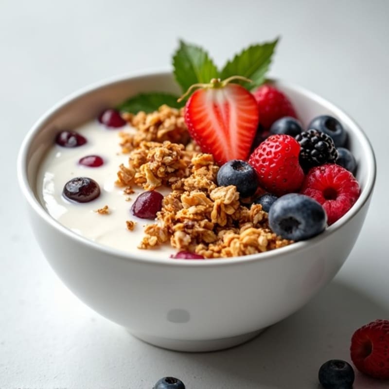 Creamy Greek Yogurt Bowl with Protein Granola and Mixed Berries