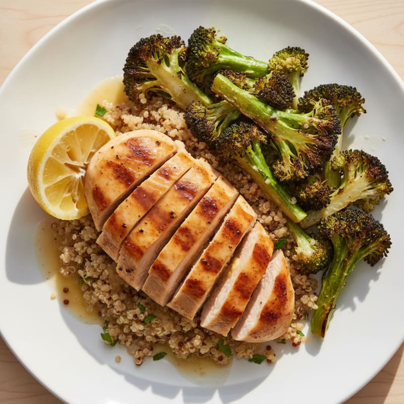 Grilled Chicken Breast with Quinoa and Roasted Broccoli