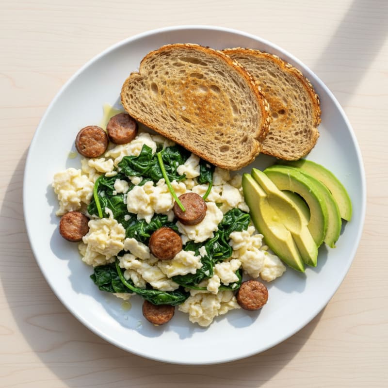 Egg White and Turkey Sausage Scramble with Spinach
