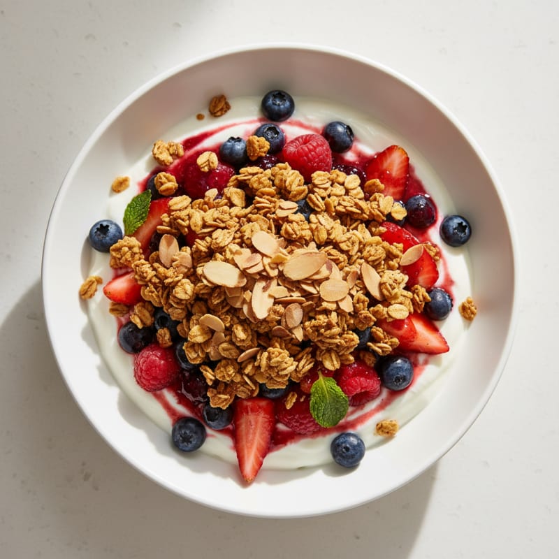 Creamy Greek Yogurt Parfait with Mixed Berries and Almonds