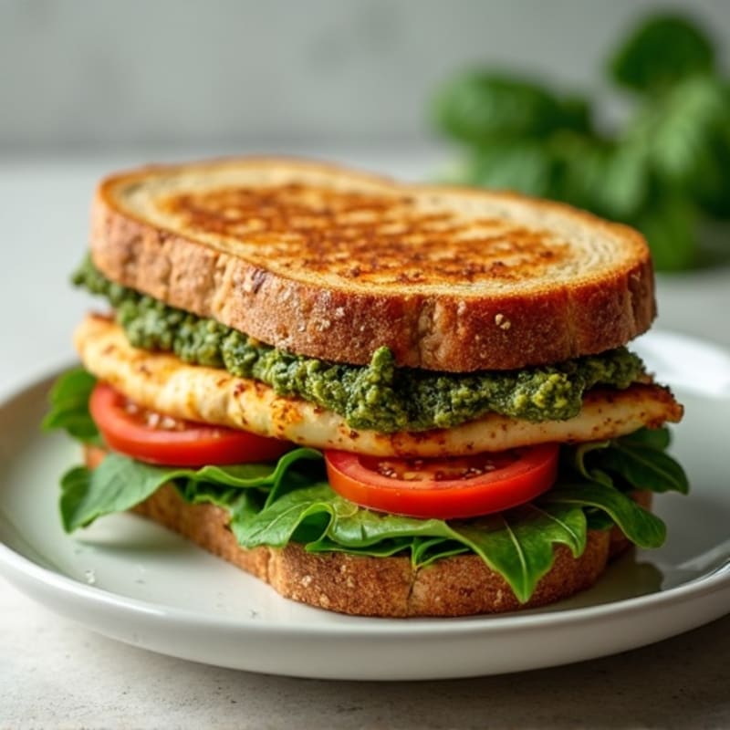 Grilled Pesto Chicken Sandwich with Fresh Greens