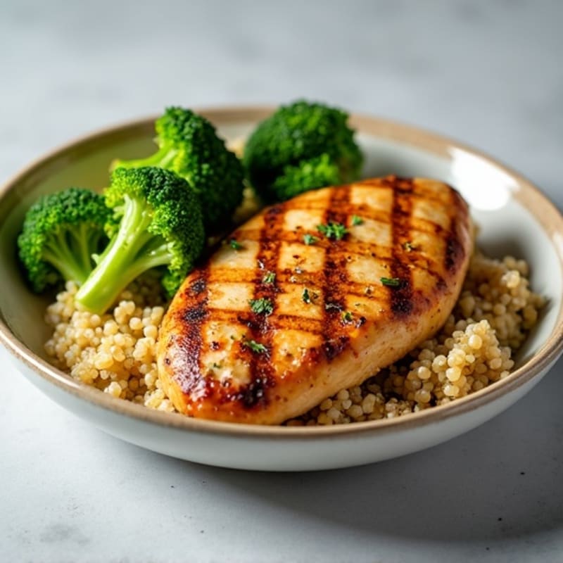 Grilled Chicken Breast with Quinoa and Roasted Broccoli