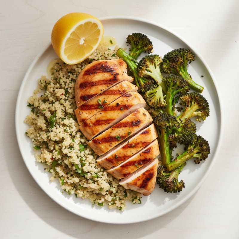 Grilled Chicken Breast with Quinoa and Roasted Broccoli