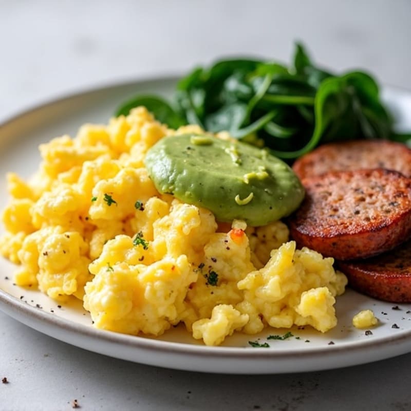 Scrambled Egg Whites with Sautéed Spinach and Turkey Sausage