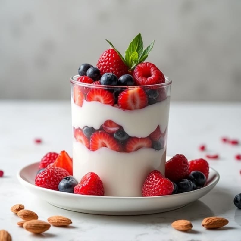 Greek Yogurt Protein Parfait with Mixed Berries and Almonds