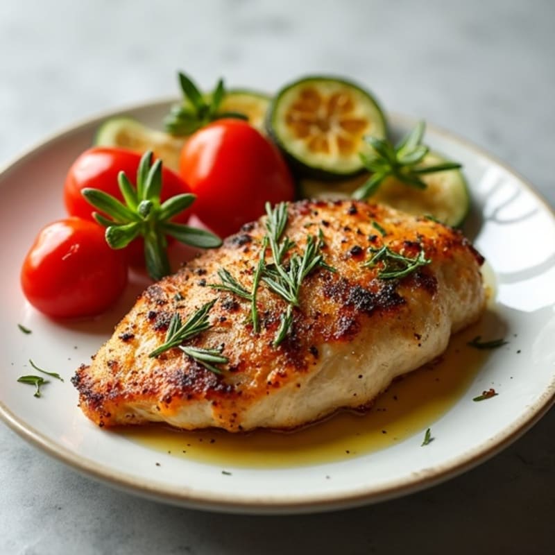 Herb-Crusted Pan Seared Chicken Supreme with Roasted Vegetables