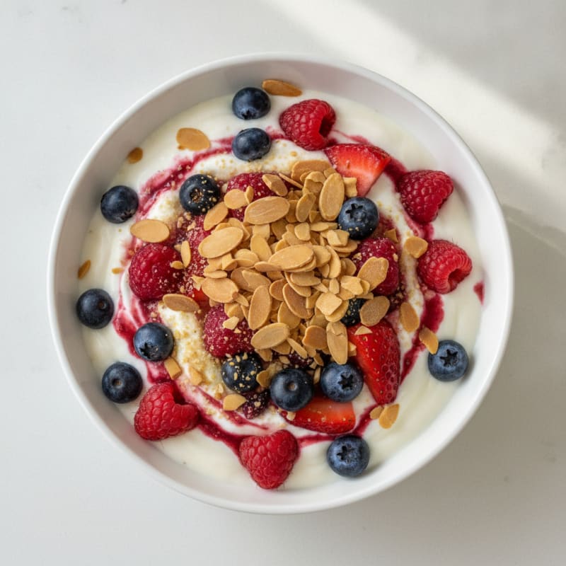 Greek Yogurt Protein Parfait with Mixed Berries and Almonds