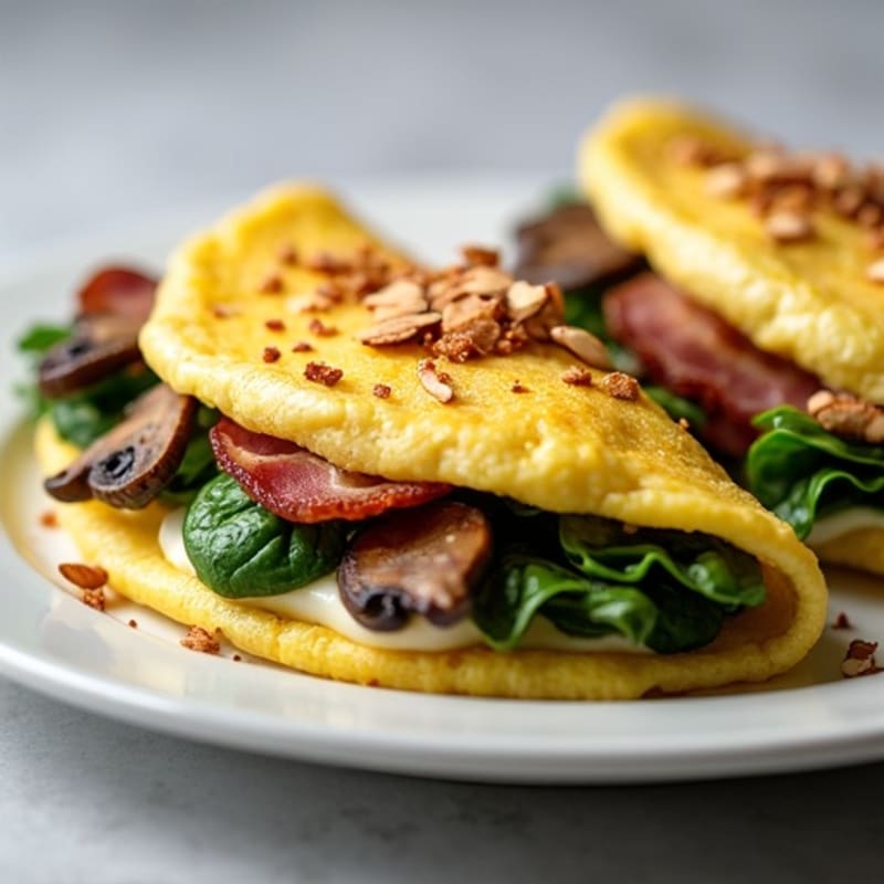 Egg White Spinach Omelet with Turkey Bacon and Sautéed Mushrooms
