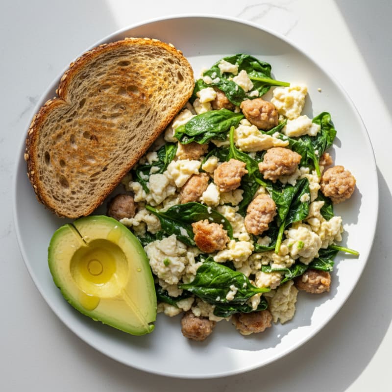 Egg White and Turkey Sausage Scramble with Spinach