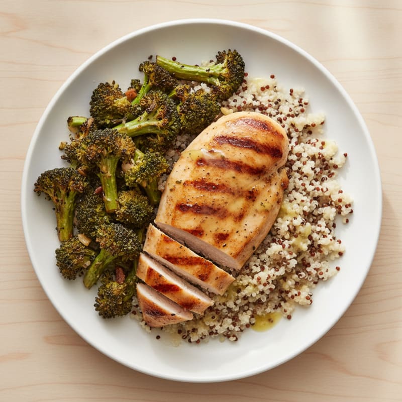 Grilled Chicken Breast with Quinoa and Roasted Broccoli
