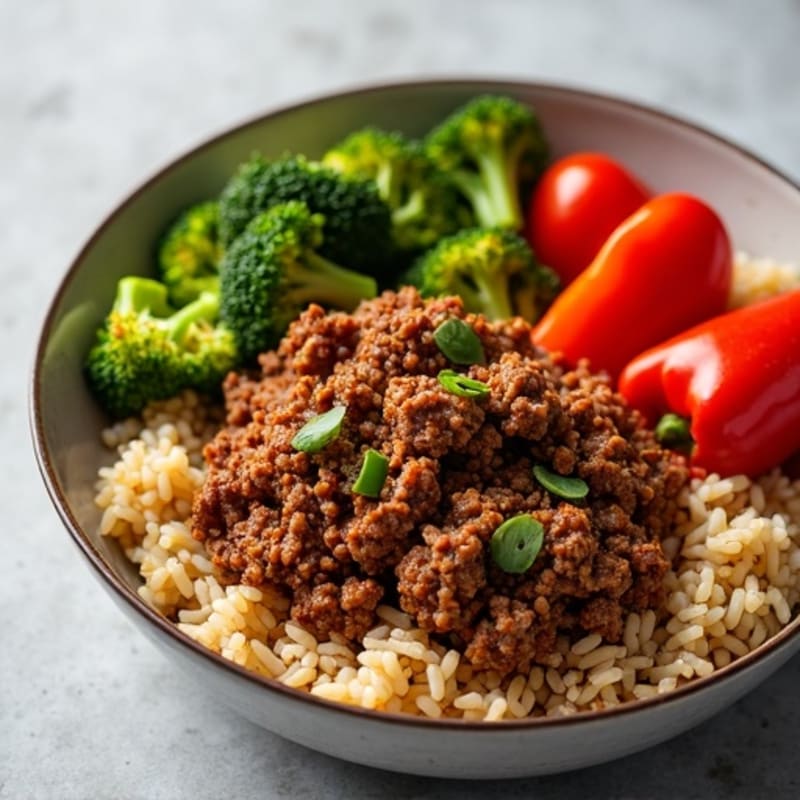 Spiced Ground Beef and Rice with Crispy Roasted Vegetables