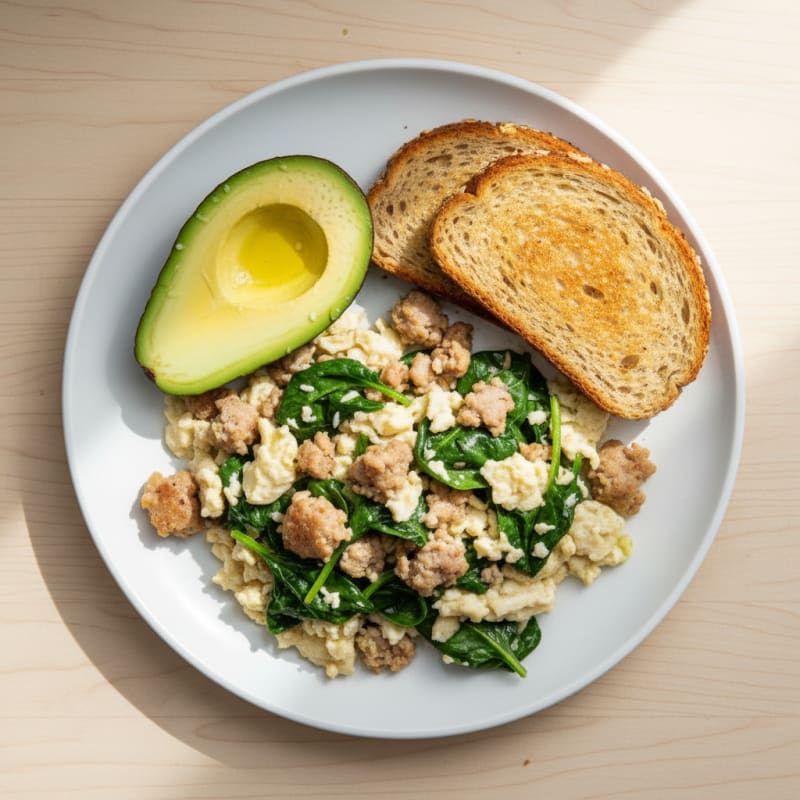 Egg White and Turkey Sausage Scramble with Spinach