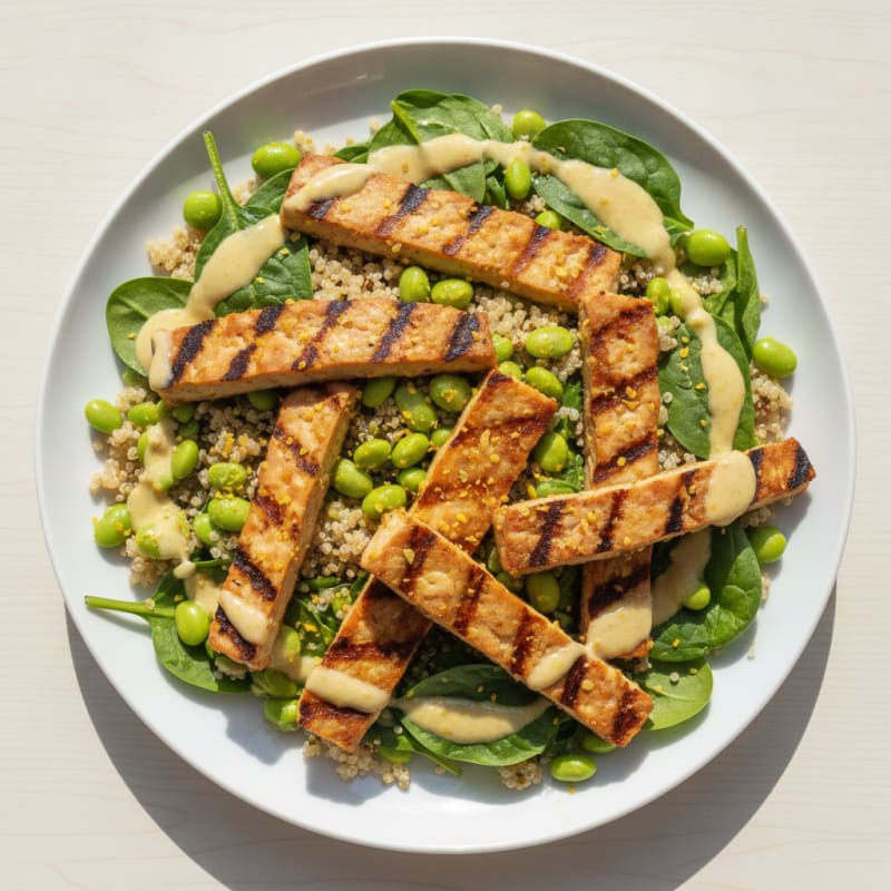 Grilled Tempeh Salad with Edamame and Quinoa