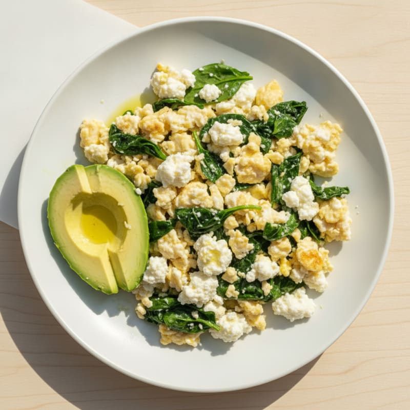 Egg White Spinach Scramble with Cottage Cheese
