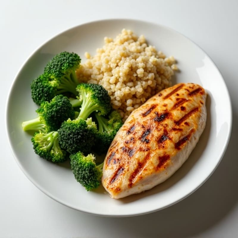 Grilled Chicken Breast with Steamed Broccoli and Quinoa
