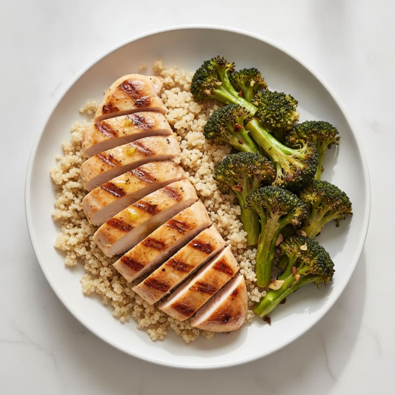 Grilled Chicken Breast with Quinoa and Roasted Broccoli