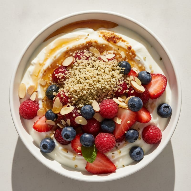 Creamy Greek Yogurt Parfait with Mixed Berries and Hemp Seeds