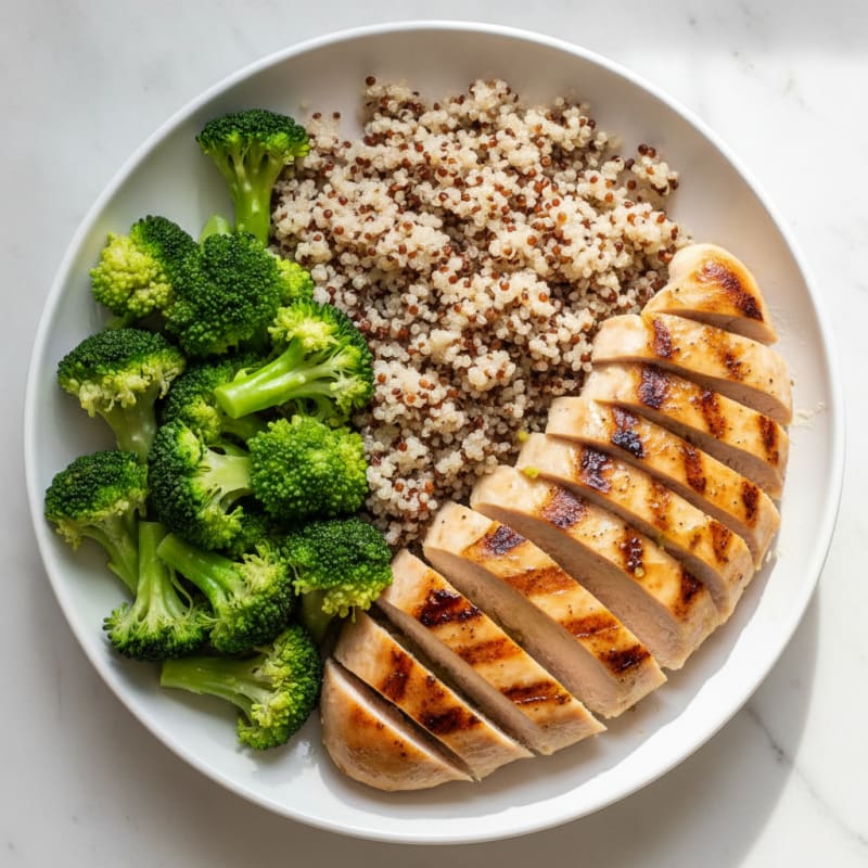 Grilled Chicken Breast with Quinoa and Steamed Broccoli
