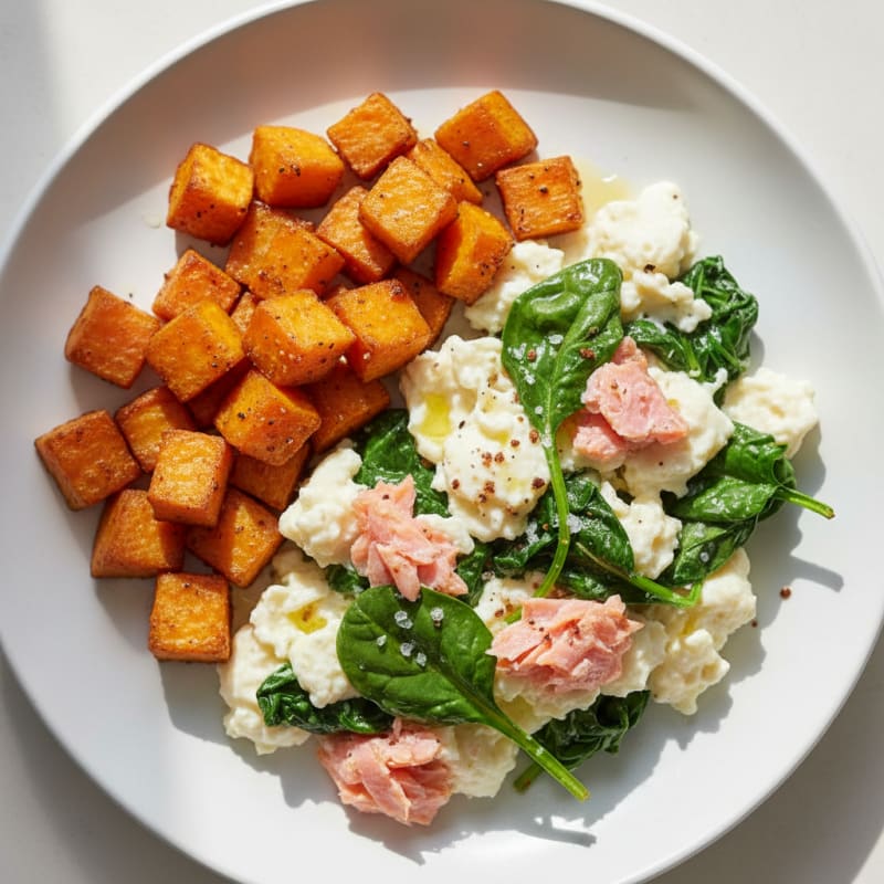 Egg White and Smoked Salmon Scramble with Spinach