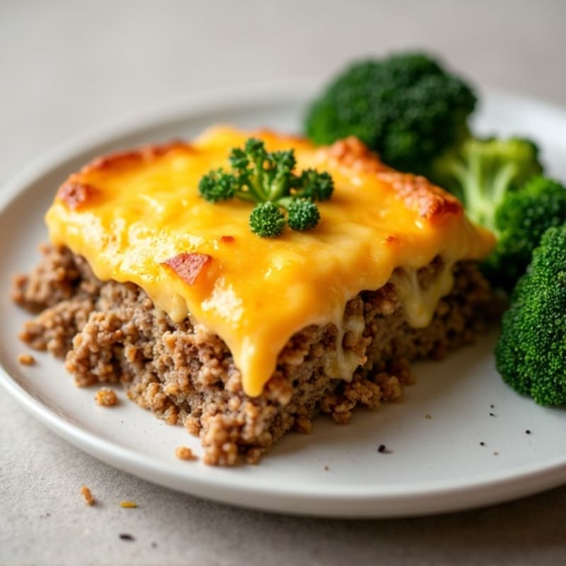 Creamy Lean Ground Beef Cheeseburger Bake with Roasted Broccoli