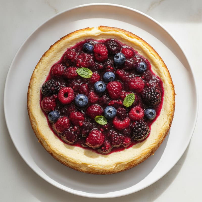 Greek Yogurt Protein Cheesecake with Mixed Berries