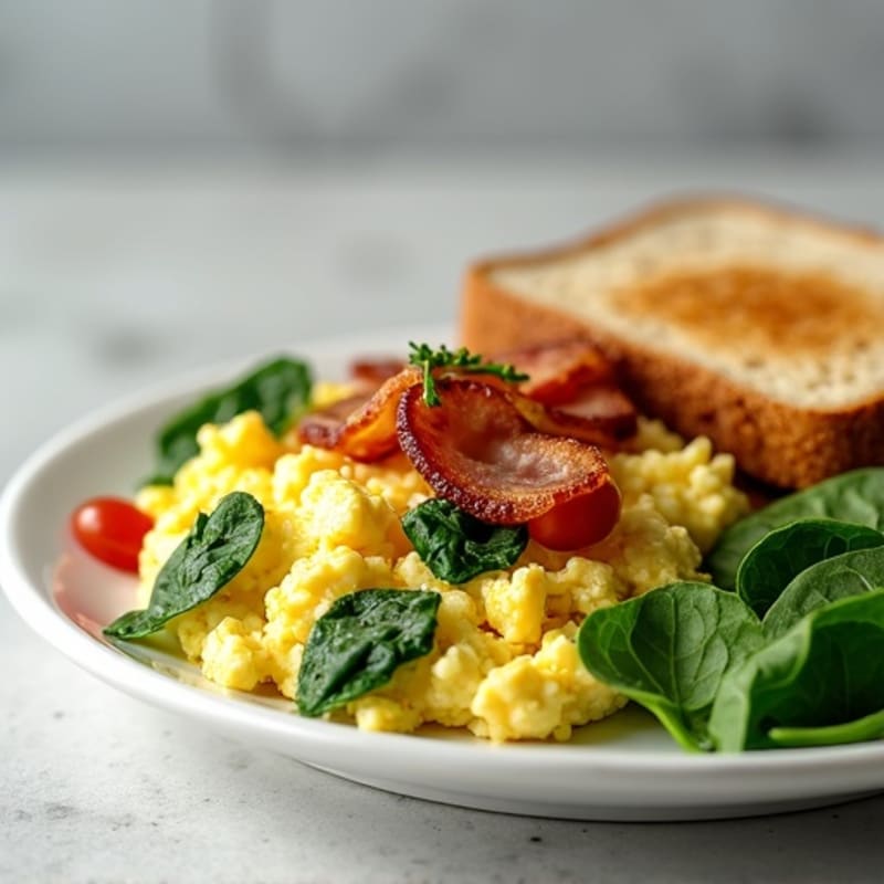 Cottage Cheese Scramble with Spinach and Turkey Bacon