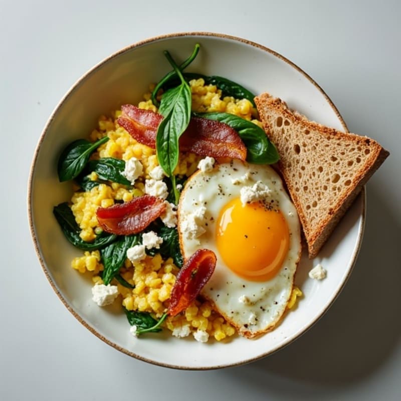Crispy Egg White and Turkey Bacon Scramble with Spinach