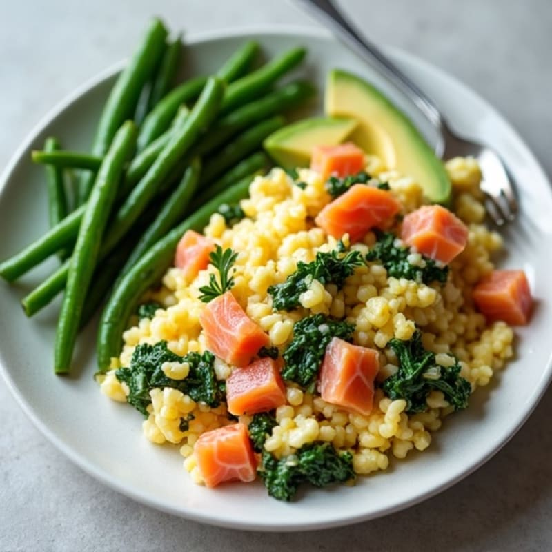 Egg White Spinach Scramble with Smoked Salmon & Avocado